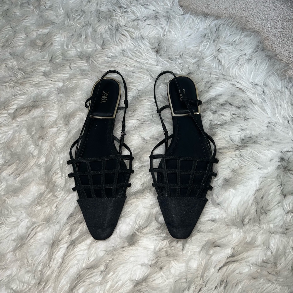 Zara Black Flat Slingback Shoes Size 41